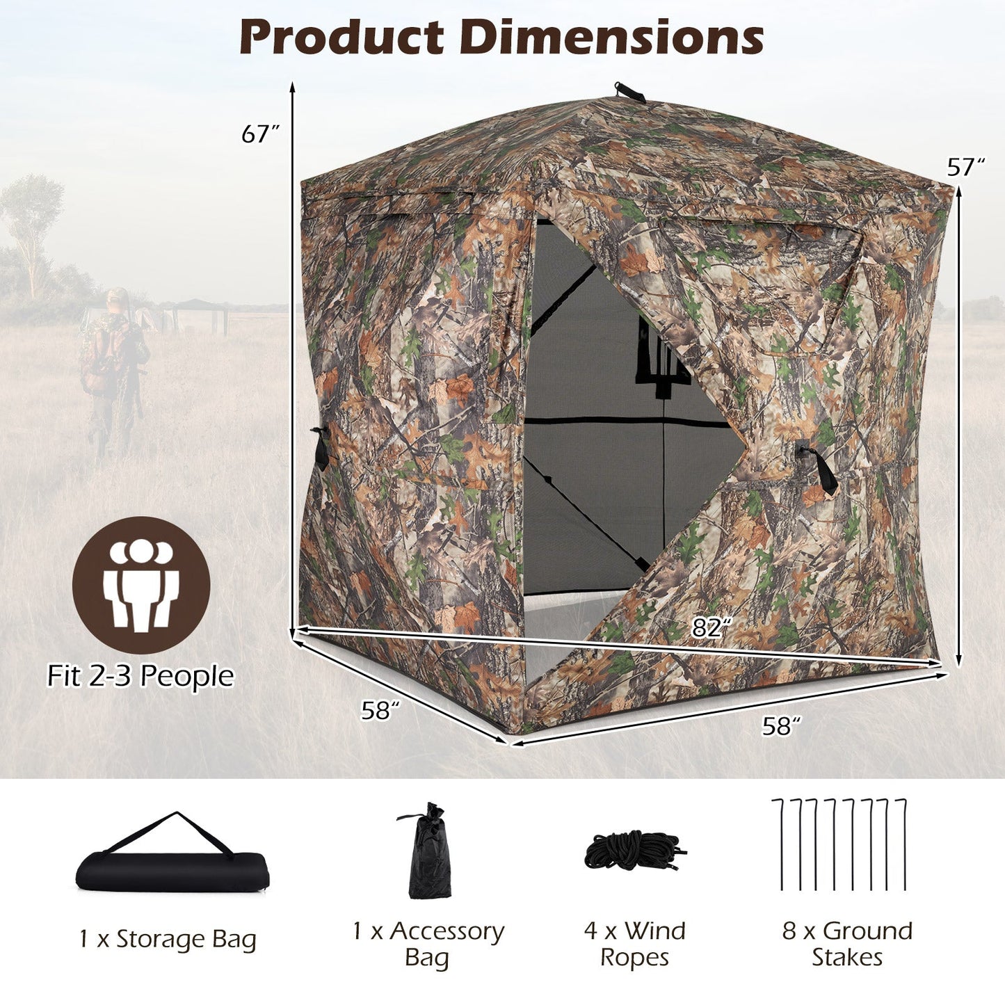 270° See-Through Hunting Blind Tent GemGear camouflage with silent magnetic door fits 2-3 people on Tampa Home & Garden Store