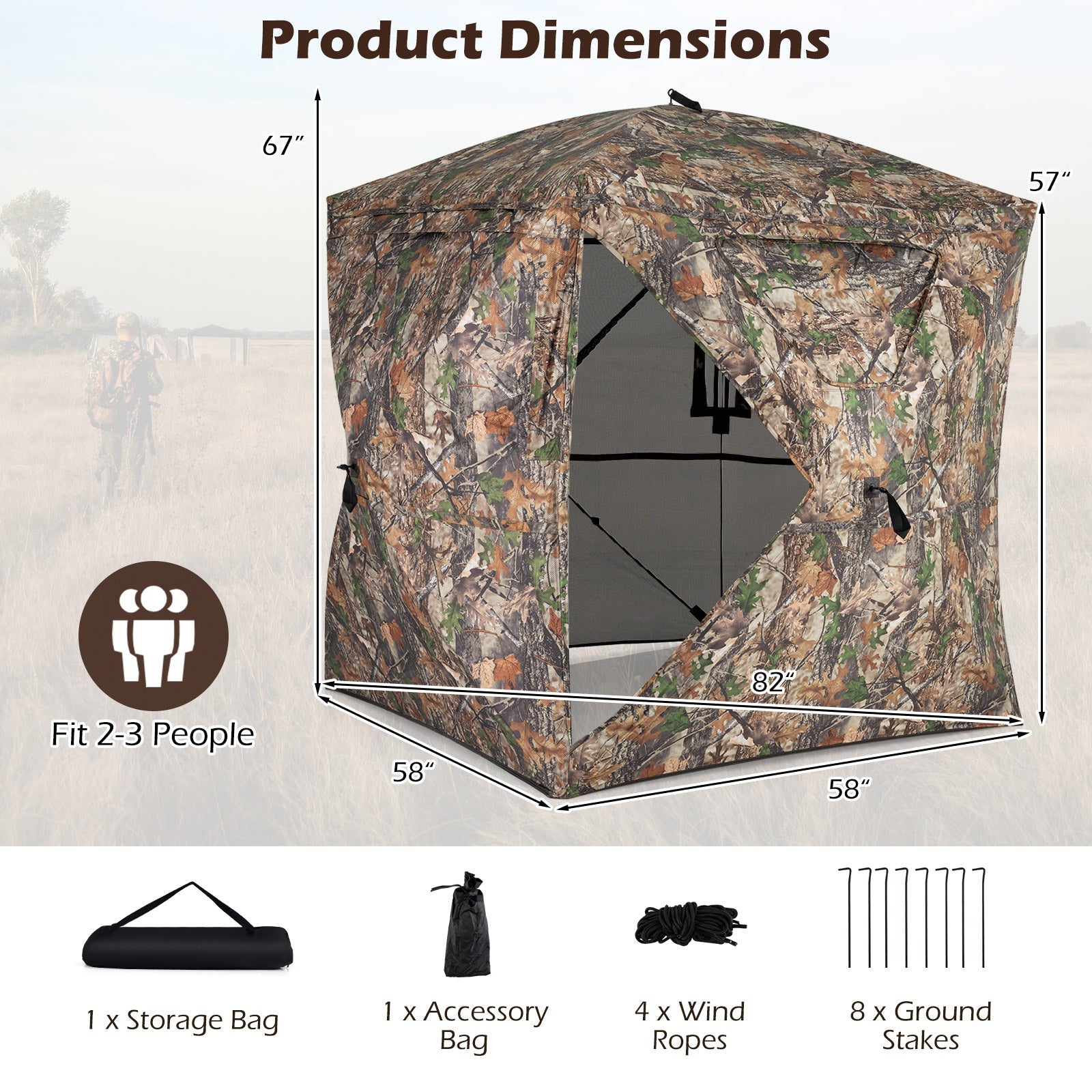 270° See-Through Hunting Blind Tent GemGear camouflage with silent magnetic door fits 2-3 people on Tampa Home & Garden Store