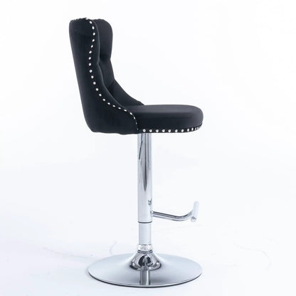 Swivel barstool with adjustable height, black tufted upholstery, nailhead trim, chrome base on Tampa Home & Garden Store