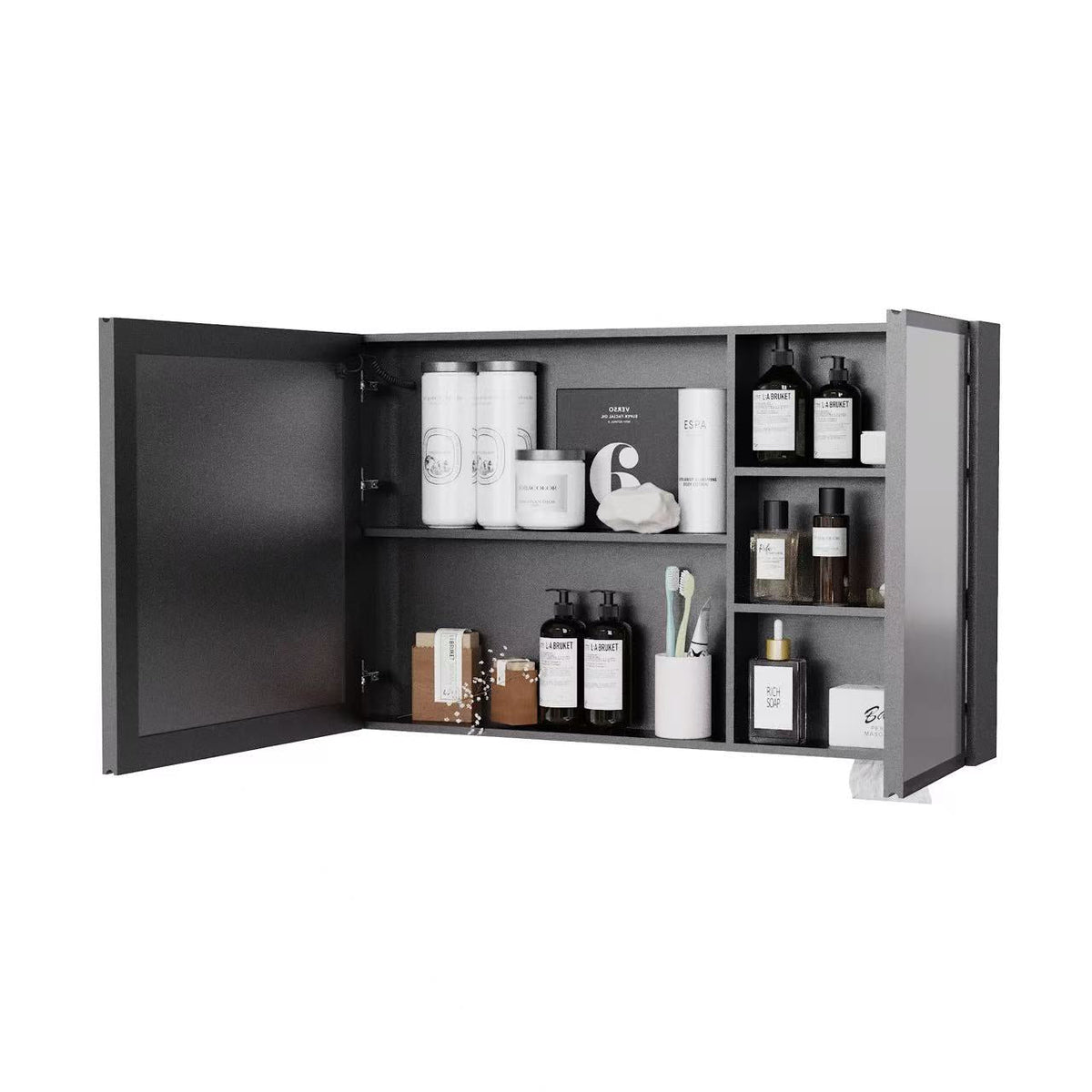Wall LED bathroom cabinet and aluminium storage unit in dark grey by HouseOfZazla on Tampa Home & Garden Store
