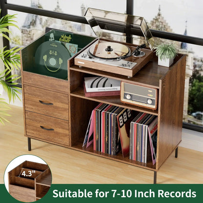 Eco-Friendly vinyl record stand with flip-top cover, wood, dual outlets, dustproof drawers on Tampa Home & Garden Store