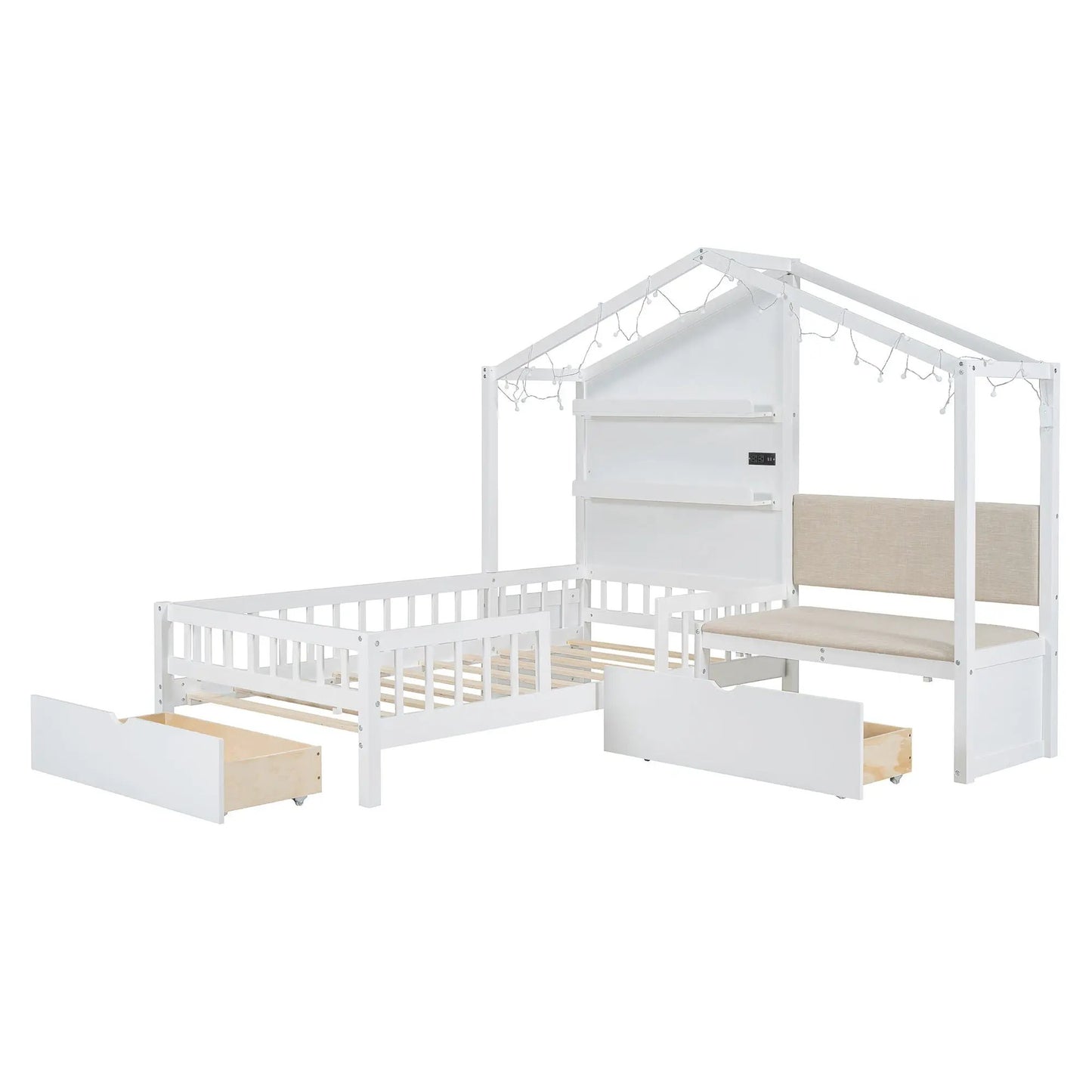 House bed with upholstered sofa, 2 drawers, shelves, wireless charging by Unique Piece Furniture on Tampa Home & Garden Store