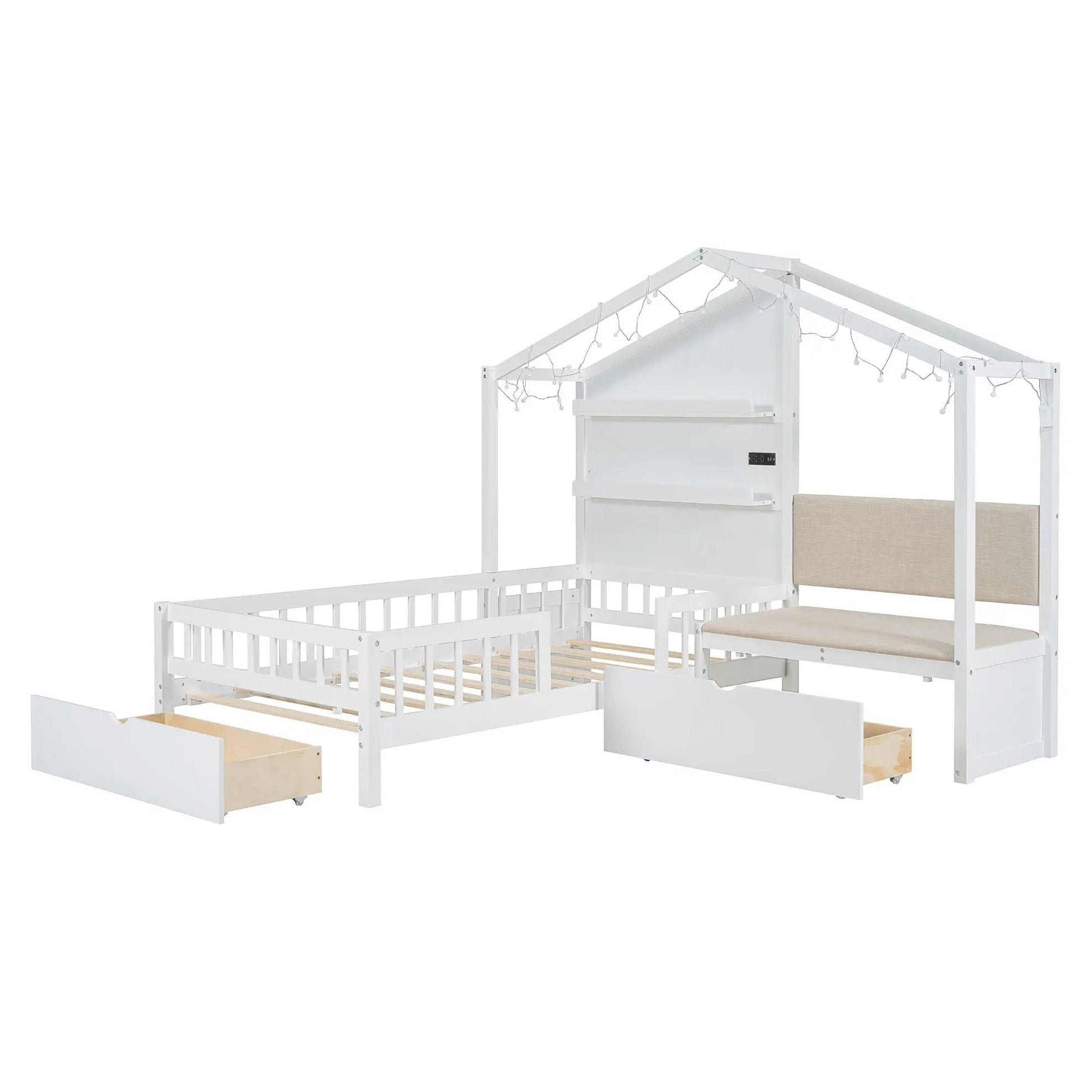 House bed with upholstered sofa, 2 drawers, shelves, wireless charging by Unique Piece Furniture on Tampa Home & Garden Store