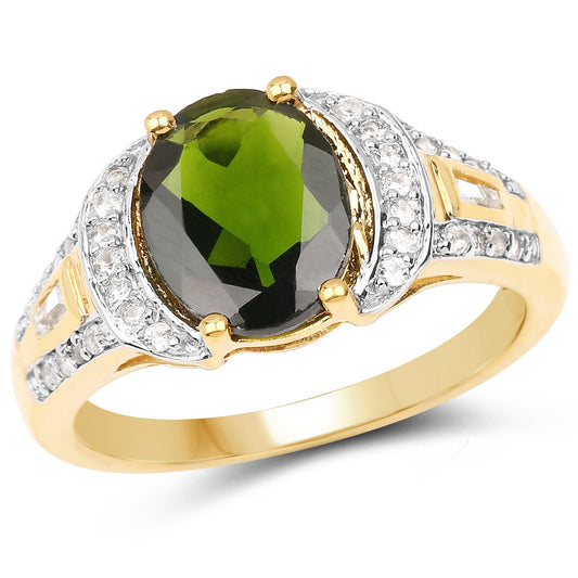 Ring with oval chrome diopside center and white topaz accents, gold plated by Bids.com on Tampa Home & Garden Store