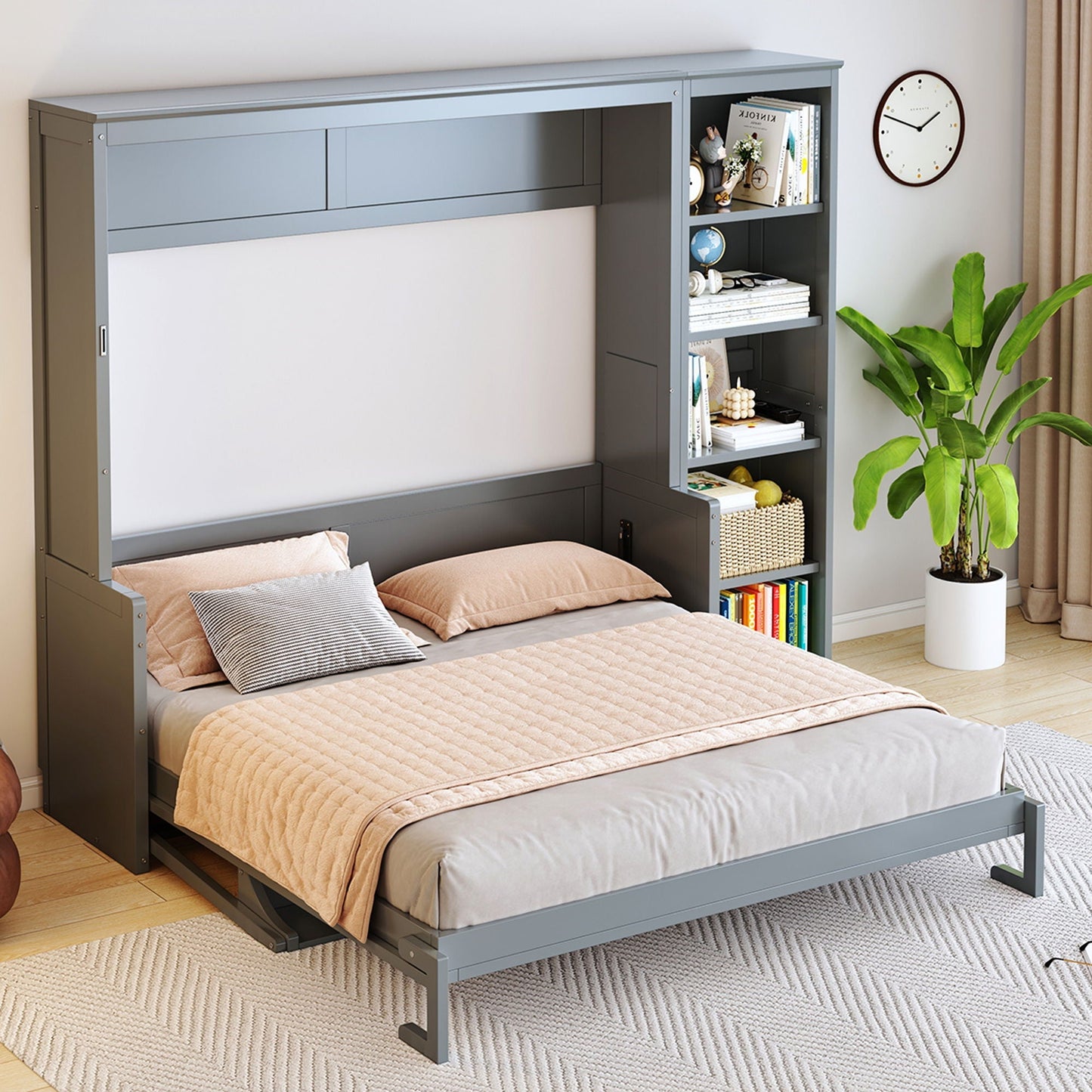 Sturdy Murphy Bed With Desk and Bookshelf