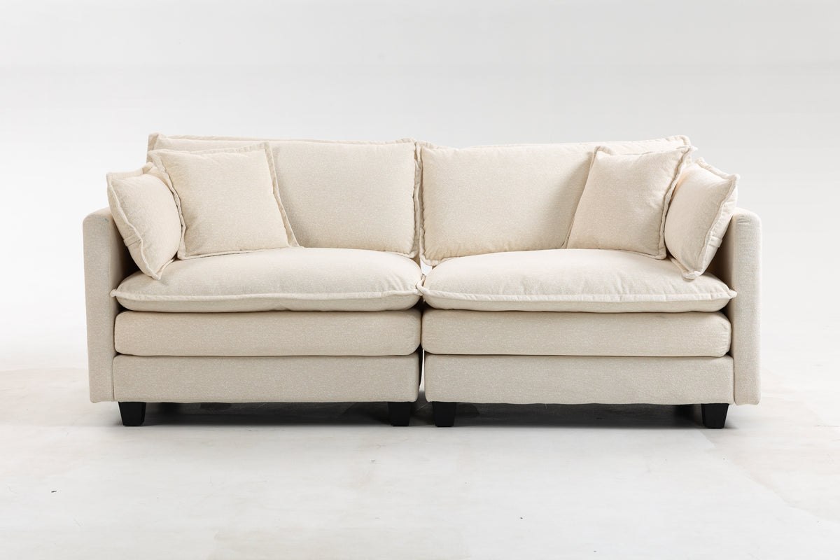 Modern 2-Seats Sectional Sofa with Waist Pillows beige fabric HouseOfZazla on Tampa Home & Garden Store