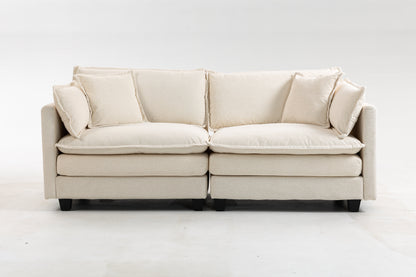 Modern 2-Seats Sectional Sofa with Waist Pillows beige fabric HouseOfZazla on Tampa Home & Garden Store