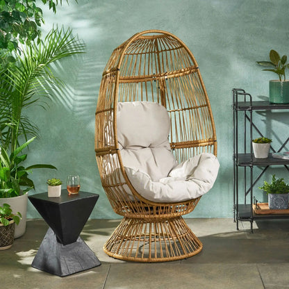 Patio swivel basket egg chair with cushion, natural wicker HouseOfZazla swing chair on Tampa Home & Garden Store