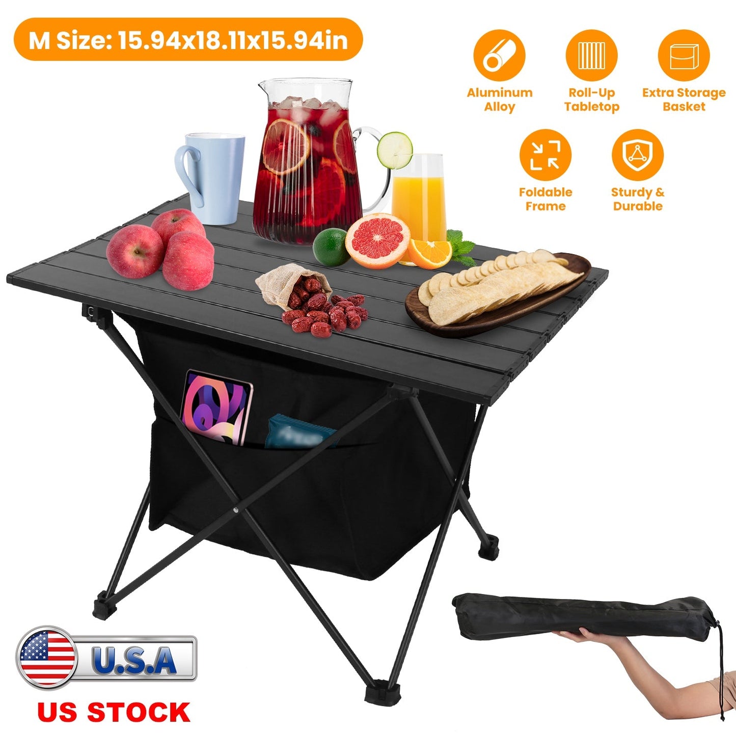 Foldable Camping Table GemGear rustproof aluminum top with storage basket on Tampa Home & Garden Store