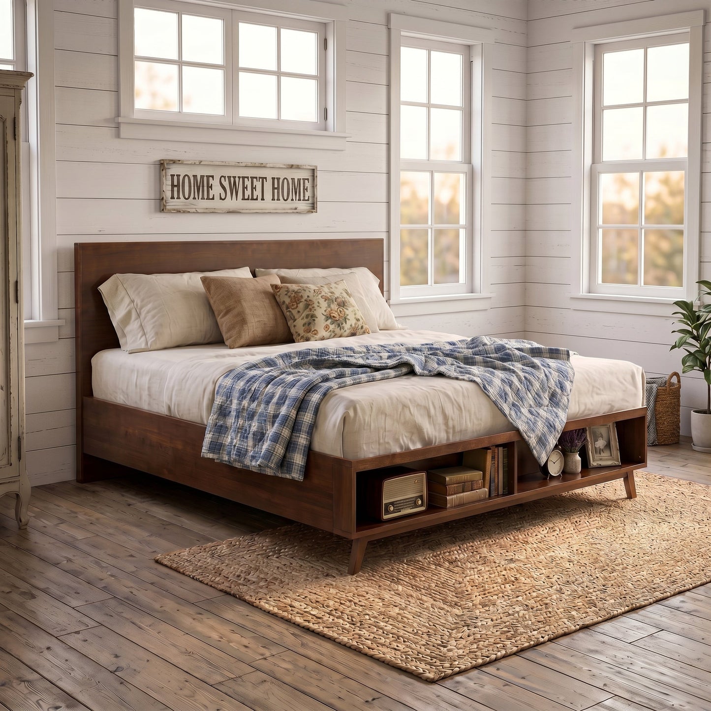 Solid Walnut King Platform Bed With Storage