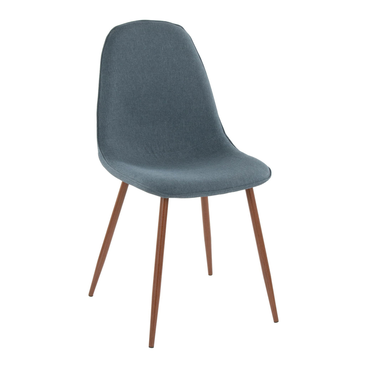 Pebble mid-century modern dining chair with blue-gray upholstered seat and wooden legs on Tampa Home & Garden Store