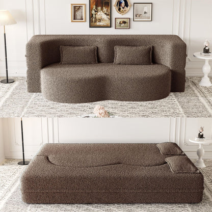 Modern floor futon sofa in teddy brown fabric with two pillows by HouseOfZazla on Tampa Home & Garden Store