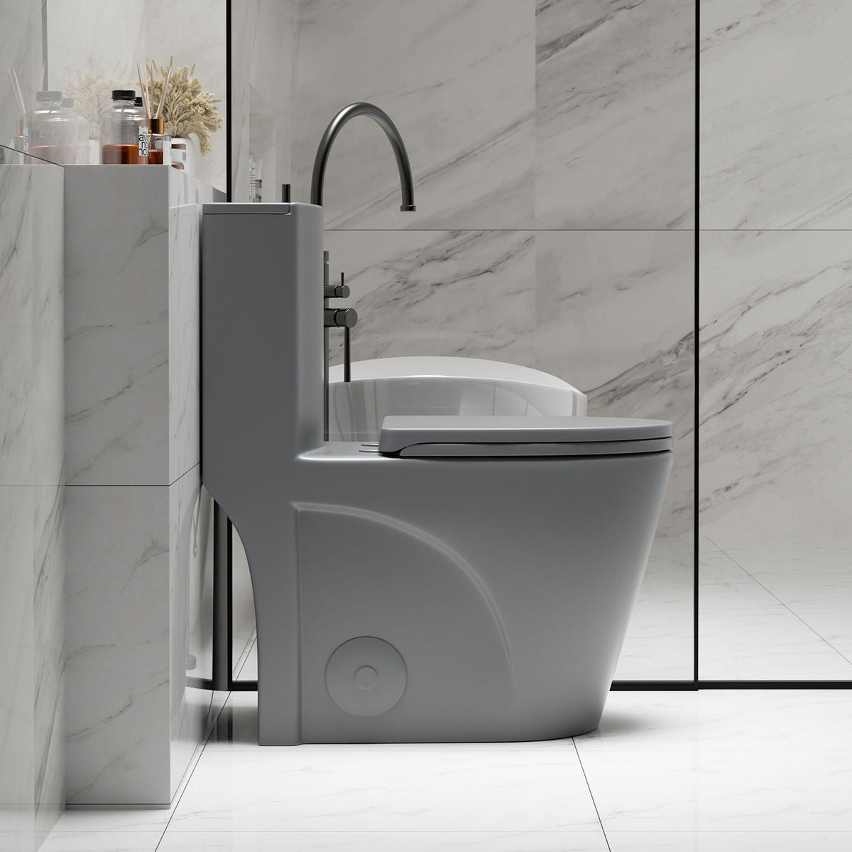 1 Piece Toilet with Tornado Flush and Dual Flush in gray, ADA height by HouseOfZazla on Tampa Home & Garden Store