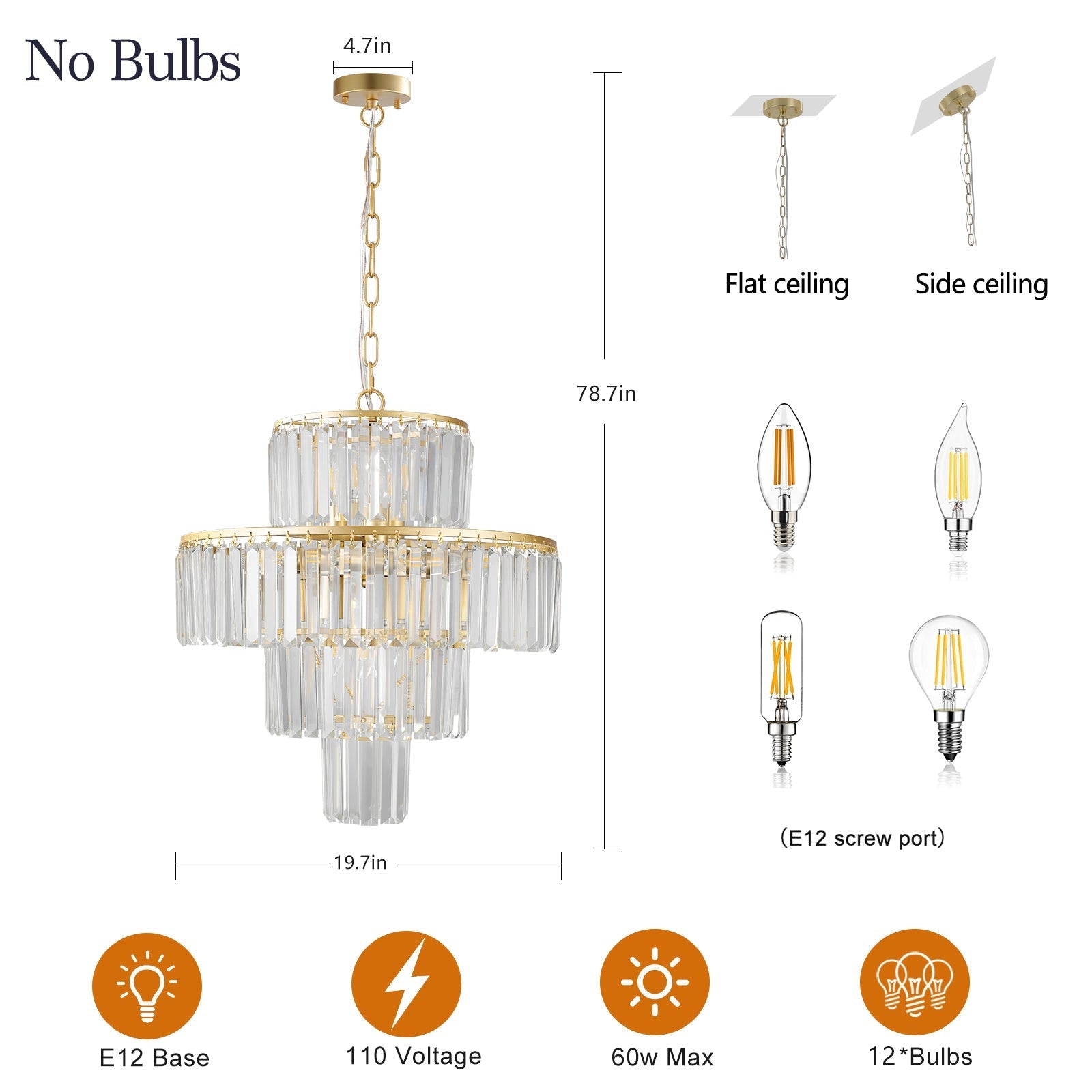 20' Modern Crystal Chandelier with Gold Finish HouseOfZazla; gold frame, crystal prisms on Tampa Home & Garden Store
