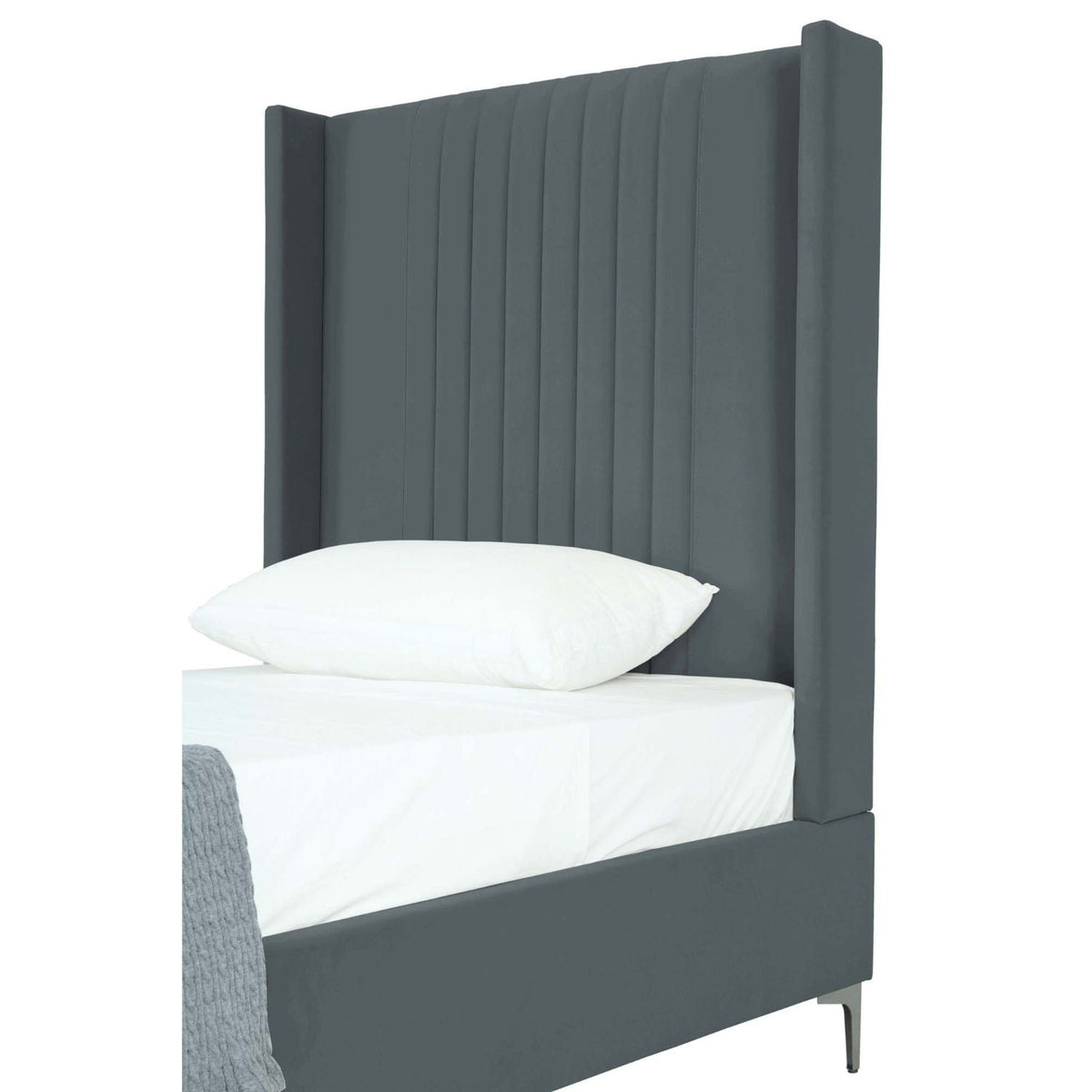 Promenade bed with upholstered headboard and slats in dark gray fabric by HouseOfZazla on Tampa Home & Garden Store