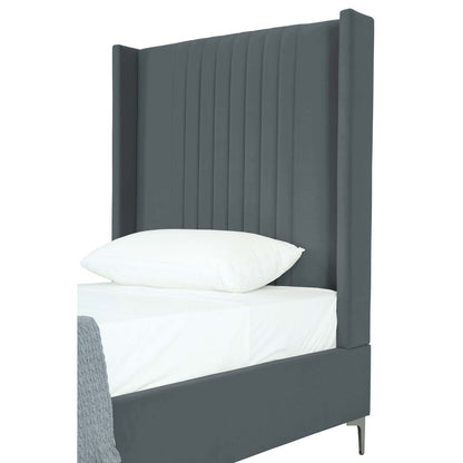 Promenade bed with upholstered headboard and slats in dark gray fabric by HouseOfZazla on Tampa Home & Garden Store