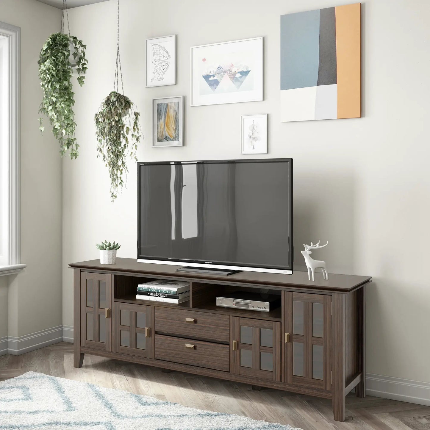 Artisan Tv Media Stand Glass Doors and Drawers