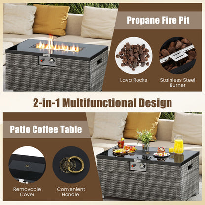 2-Piece outdoor rattan fire table set with 32-inch gas firepit gray wicker glass top by LJGDeals on Tampa Home & Garden Store