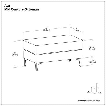 Ava versatile mid-century upholstered ottoman, 36x20x18 in, by Unique Piece Furniture on Tampa Home & Garden Store