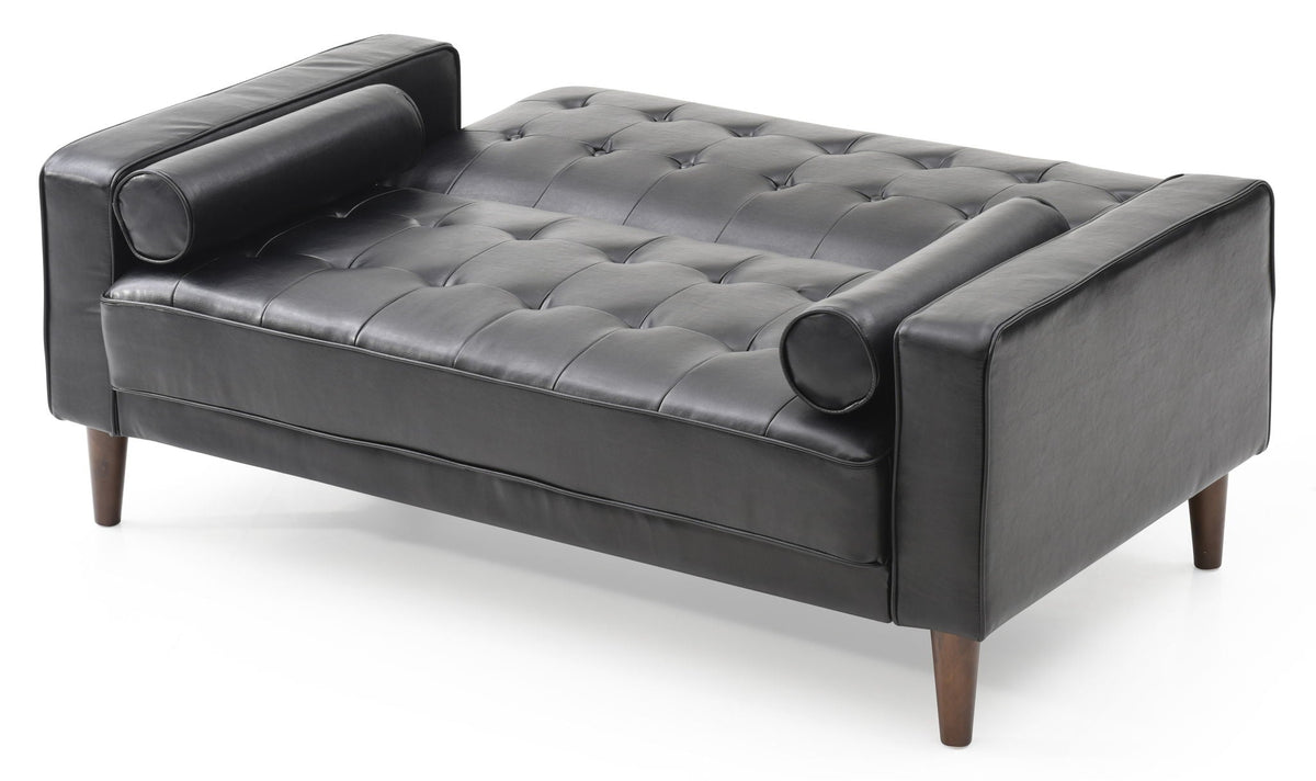 Futon loveseat for two in black leather with button tufting on Tampa Home & Garden Store