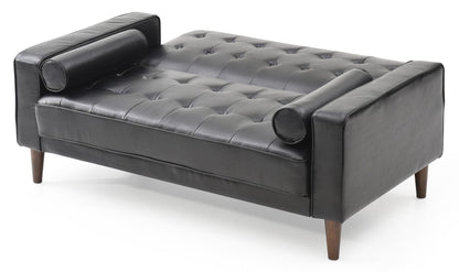 Futon loveseat for two in black leather with button tufting on Tampa Home & Garden Store