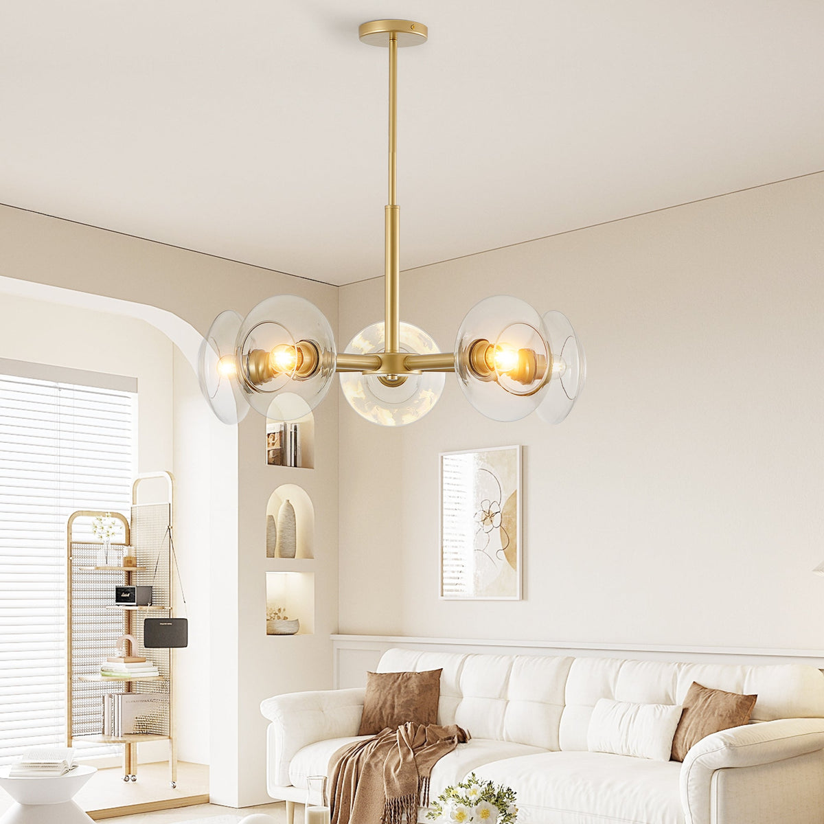 26-inch modern gold 5-light Sputnik chandelier with clear glass shades by HouseOfZazla on Tampa Home & Garden Store