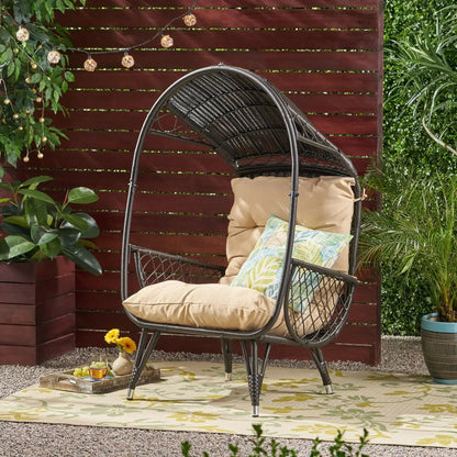 Outdoor wicker standing basket chair with beige cushion, HouseOfZazla club chair on Tampa Home & Garden Store
