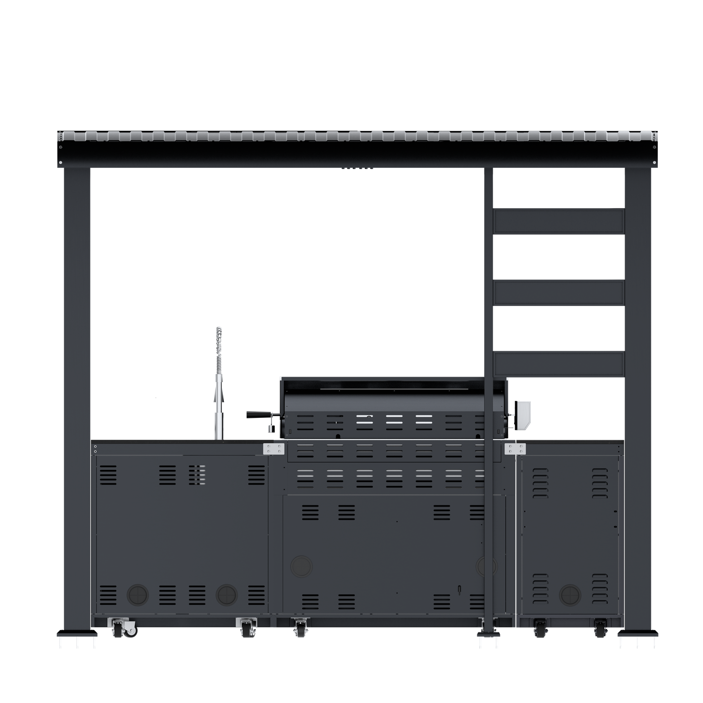 108-Inch 6-Burner Deluxe Outdoor Kitchen Grill by HouseOfZazla, matte black steel on Tampa Home & Garden Store