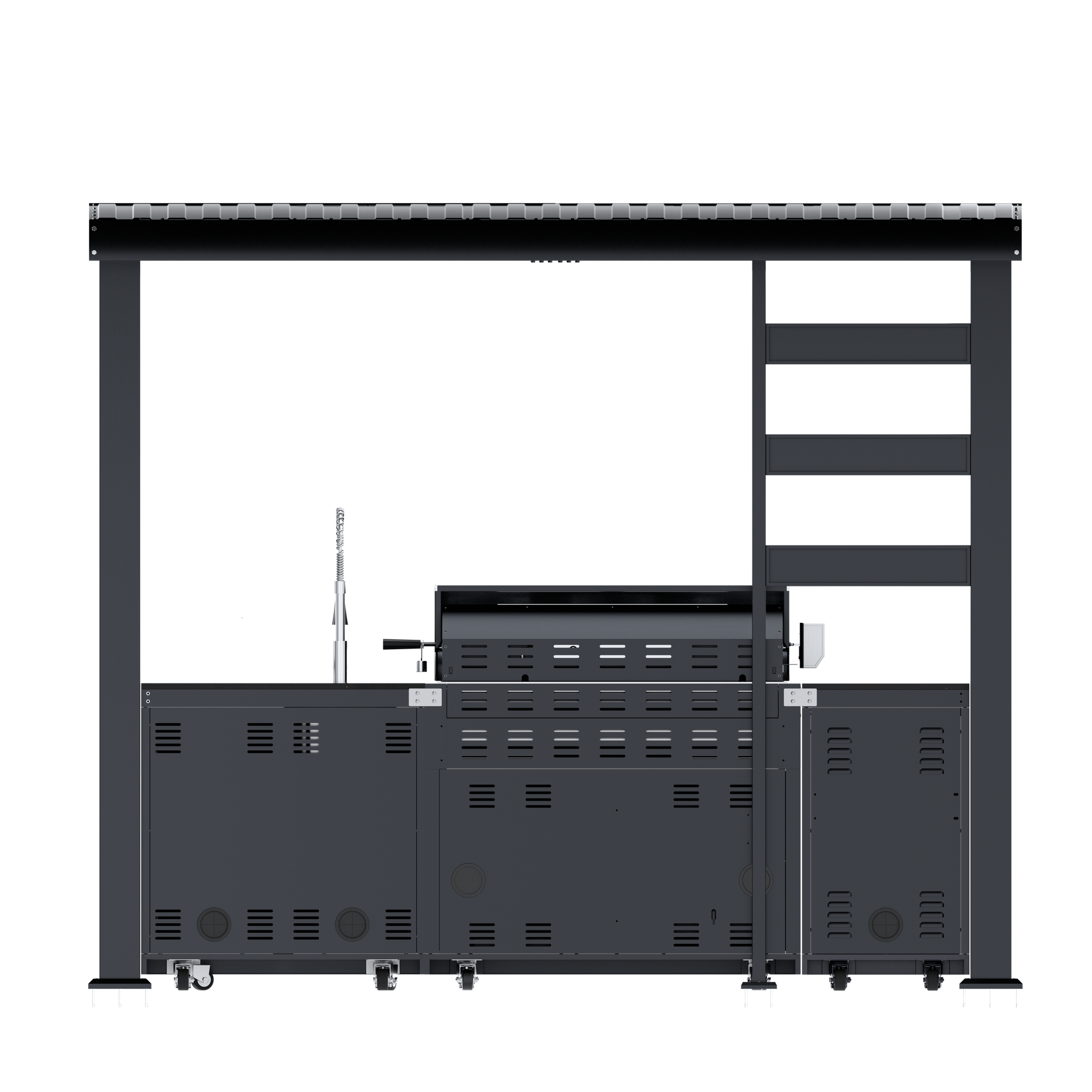 108-Inch 6-Burner Deluxe Outdoor Kitchen Grill by HouseOfZazla, matte black steel on Tampa Home & Garden Store
