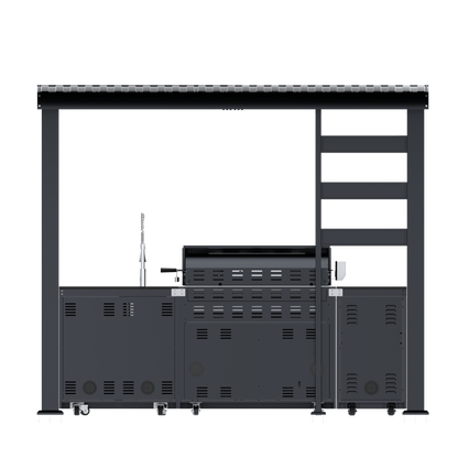 108-Inch 6-Burner Deluxe Outdoor Kitchen Grill by HouseOfZazla, matte black steel on Tampa Home & Garden Store