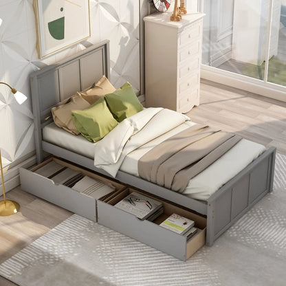 Platform Storage Bed With 2 Wheel Base Drawers gray wood finish Unique Piece Furniture on Tampa Home & Garden Store