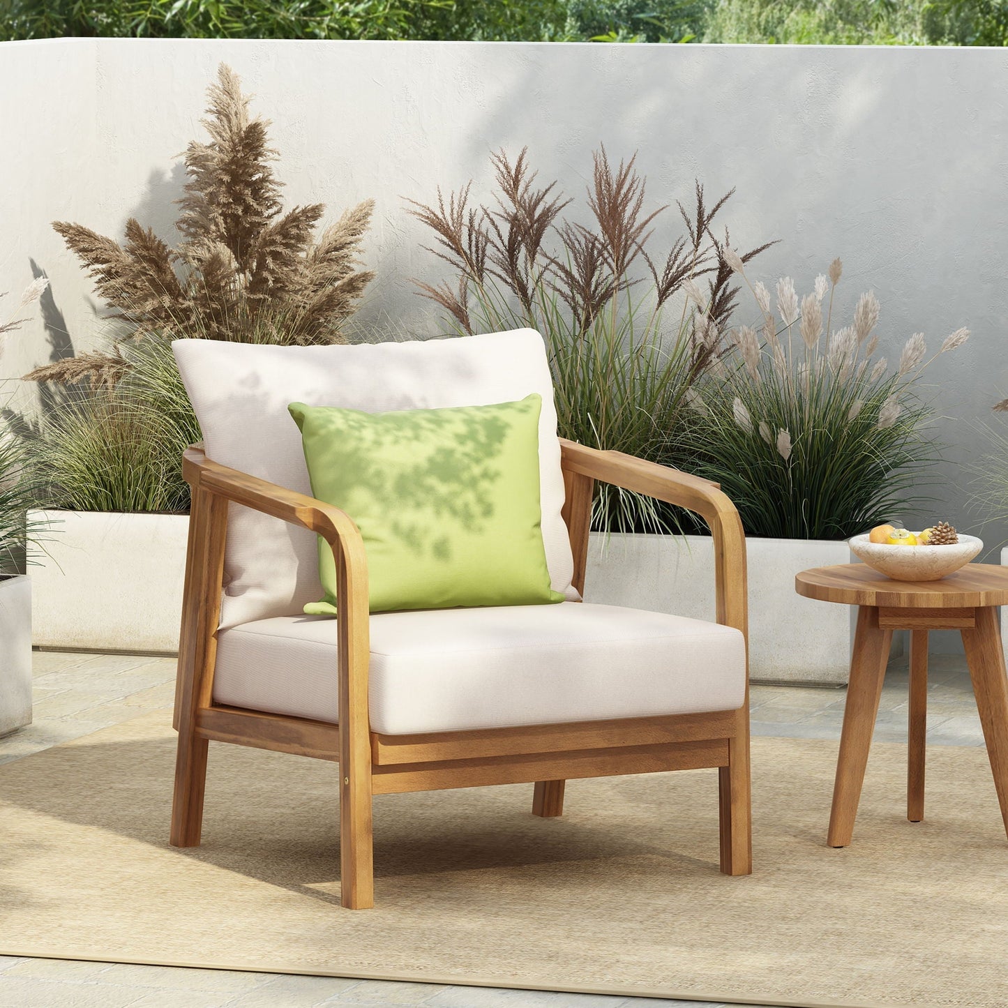 Solid Wood Lounge Chair With Woven Backrest
