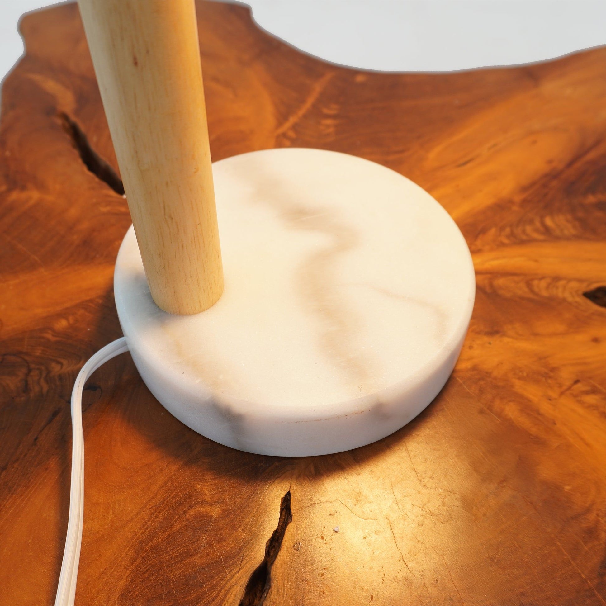 Bedside table lamp with globe white lampshade and natural wood stem by HouseOfZazla on Tampa Home & Garden Store