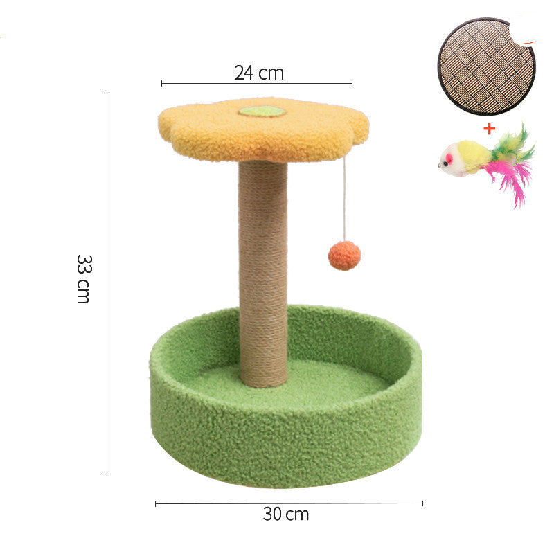 Grinding Claws And Teasing Cat Toys scratching post with green base, sisal column and orange pom on Tampa Home & Garden Store