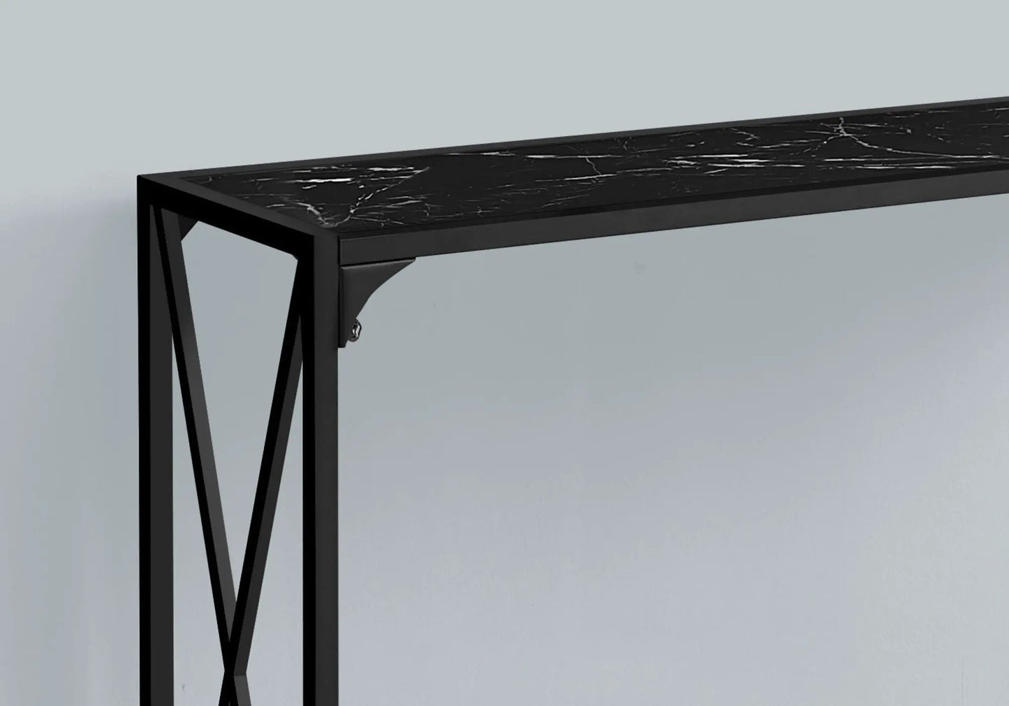 Accent console table with black marble top and metal frame geometric legs on Tampa Home & Garden Store