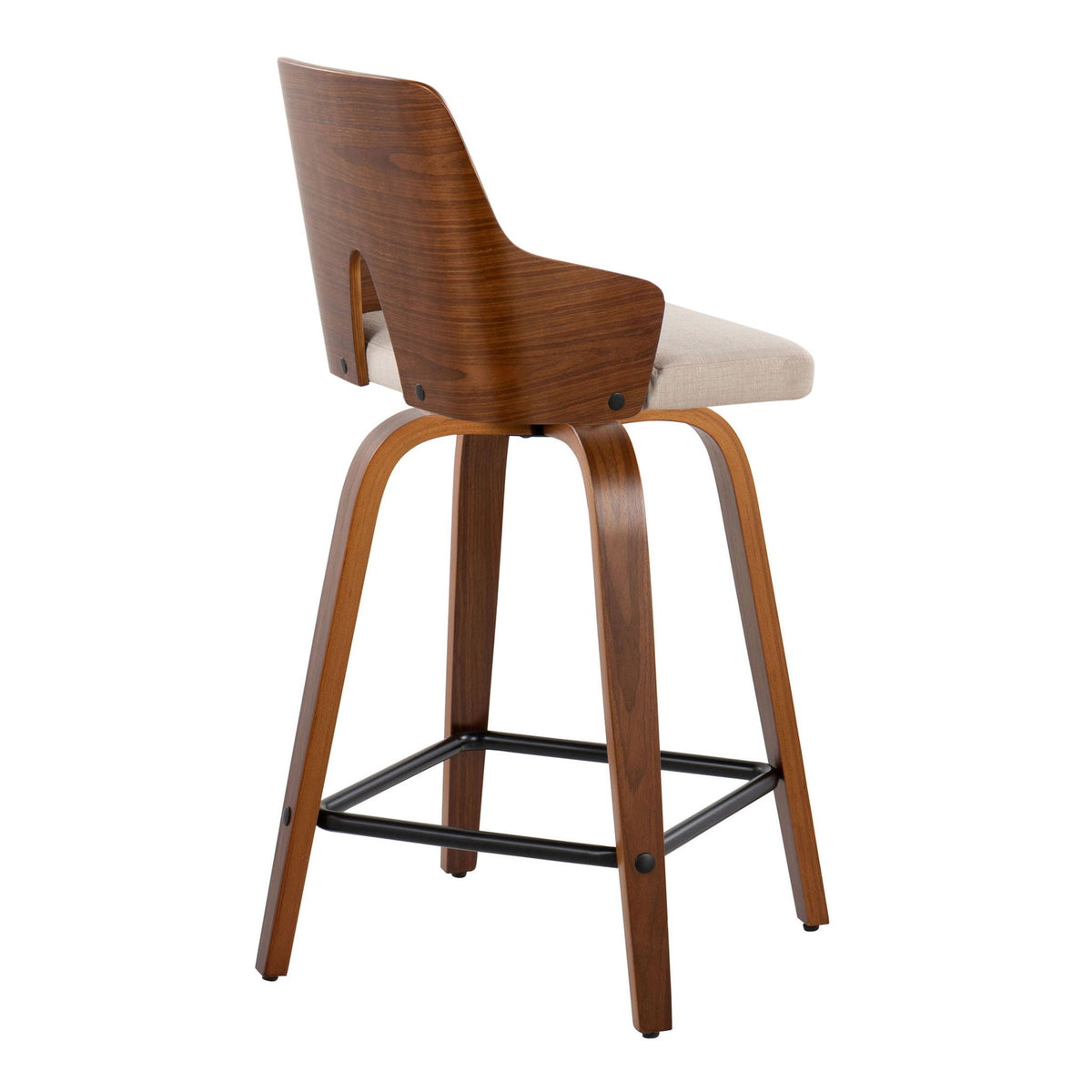 Ariana mid-century counter stool with curved walnut back and beige upholstered seat on Tampa Home & Garden Store