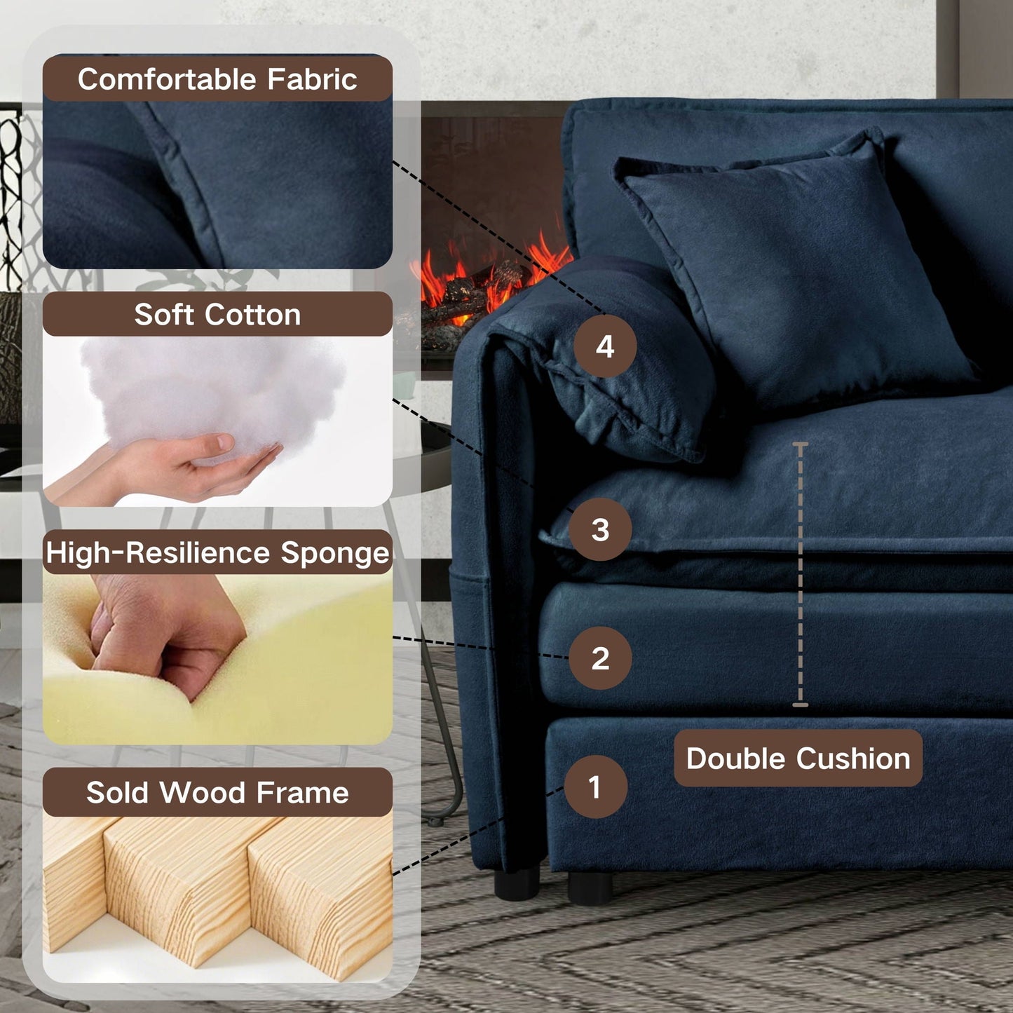 HouseOfZazla blue modern comfy deep-seat modular sectional sofa with ottoman on Tampa Home & Garden Store
