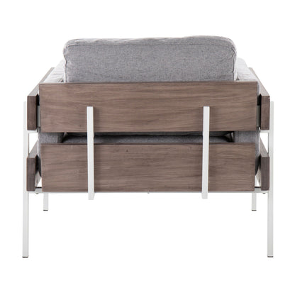 Kari Farmhouse Arm Chair back view with gray upholstery and wood frame HouseOfZazla on Tampa Home & Garden Store