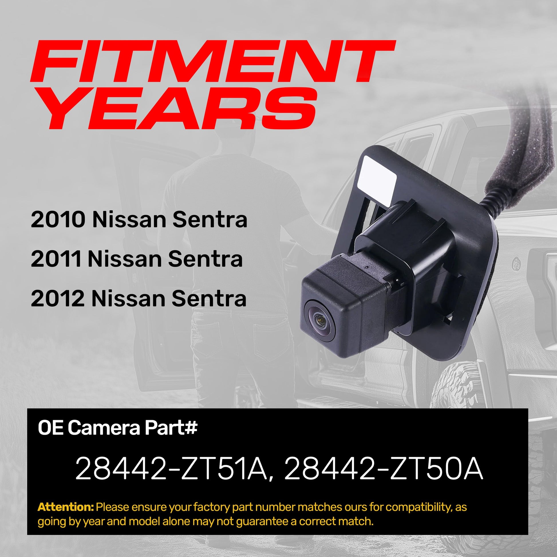 Master Tailgaters Nissan Sentra backup camera (2010-2012), black housing, OE part on Tampa Home & Garden Store