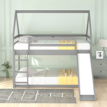 House Shape Bunk Bed with Ladder, gray metal frame, two-tier design on Tampa Home & Garden Store