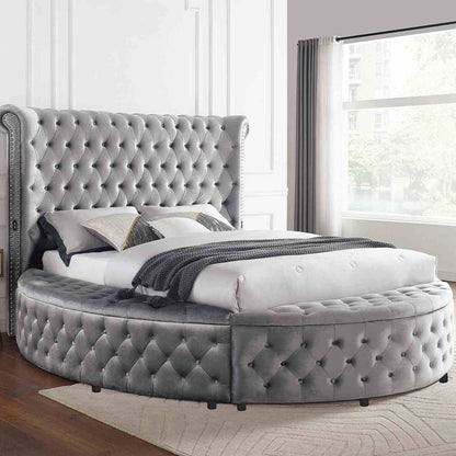 Glam Button Tufted Round Bed with Usb Storage