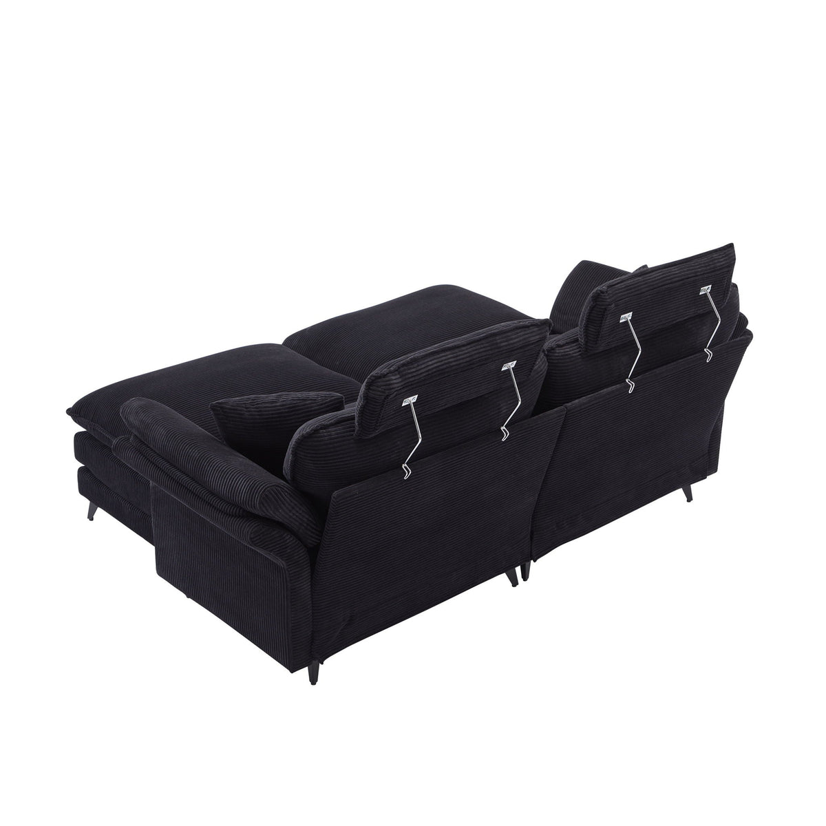 HouseOfZazla modern deep-seat black corduroy 3-piece sectional sofa with ottoman on Tampa Home & Garden Store