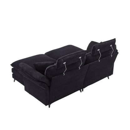 HouseOfZazla modern deep-seat black corduroy 3-piece sectional sofa with ottoman on Tampa Home & Garden Store