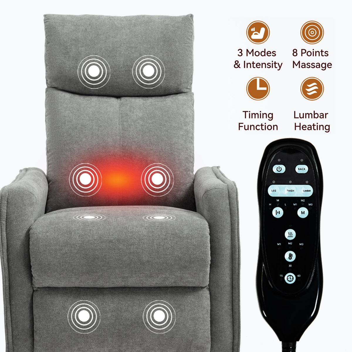 Gray heat massage manual recliner chair with rocker and swivel, remote control by HouseOfZazla on Tampa Home & Garden Store