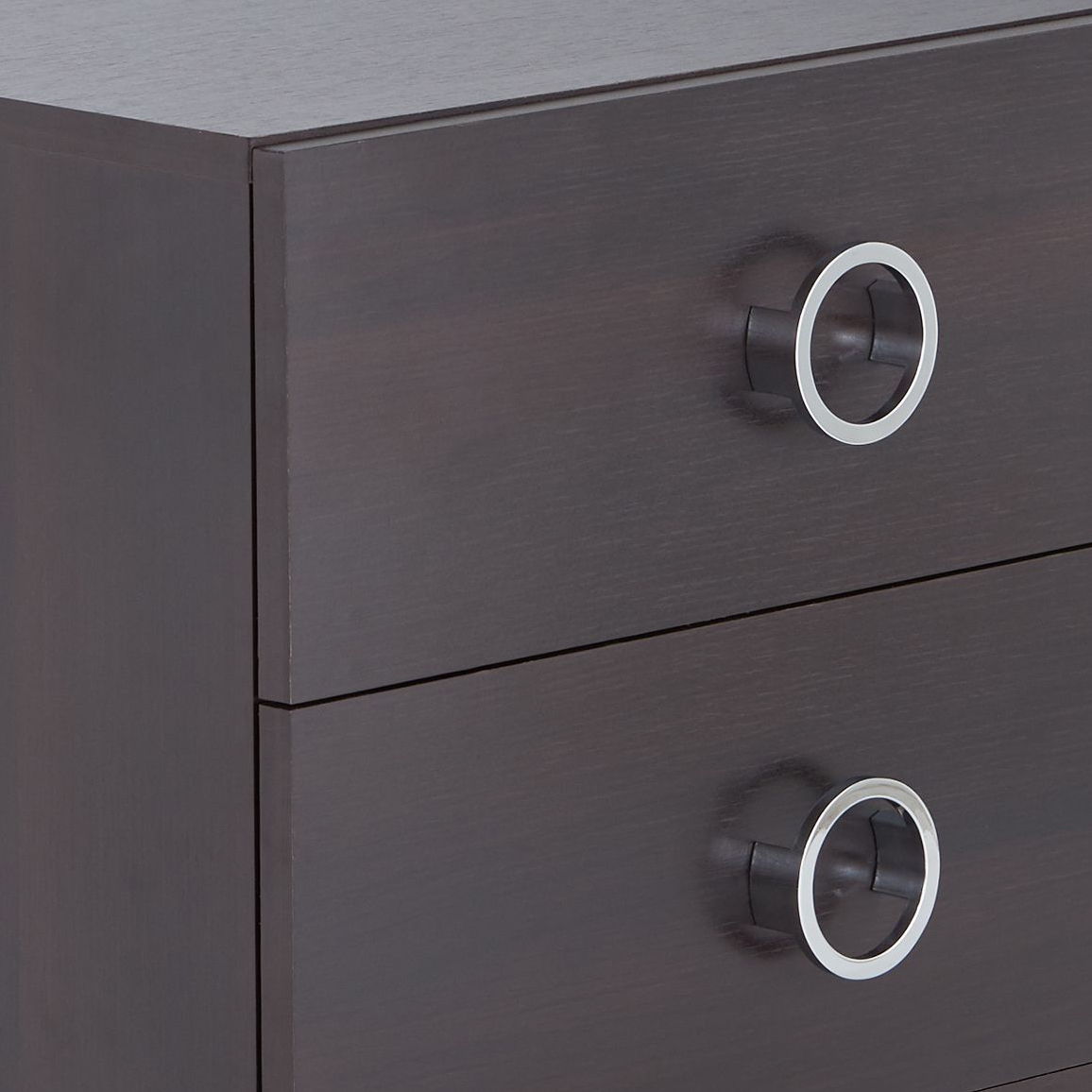 Elms espresso accent table with two drawers and round silver-ring pulls on Tampa Home & Garden Store