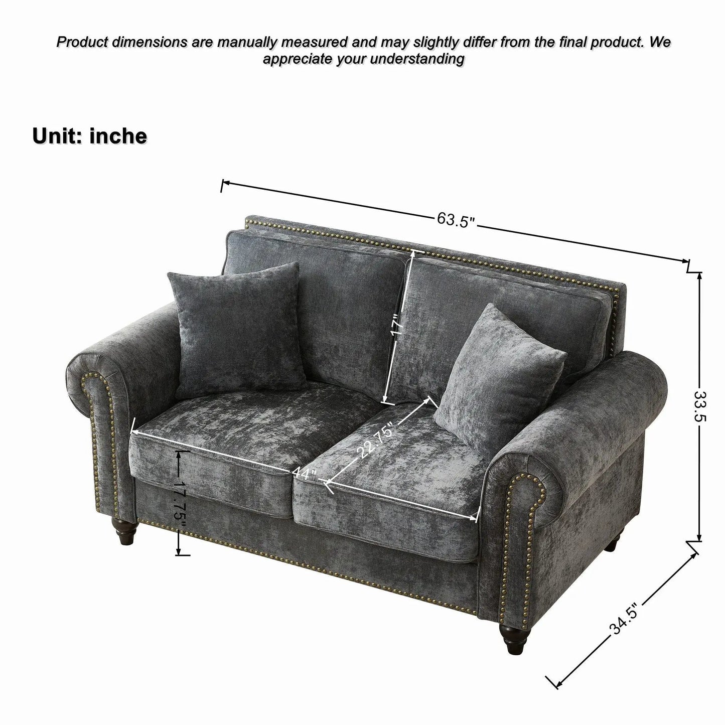 2 seater sofa with rolled arms in gray velvet, tufted upholstery by Unique Piece Furniture on Tampa Home & Garden Store
