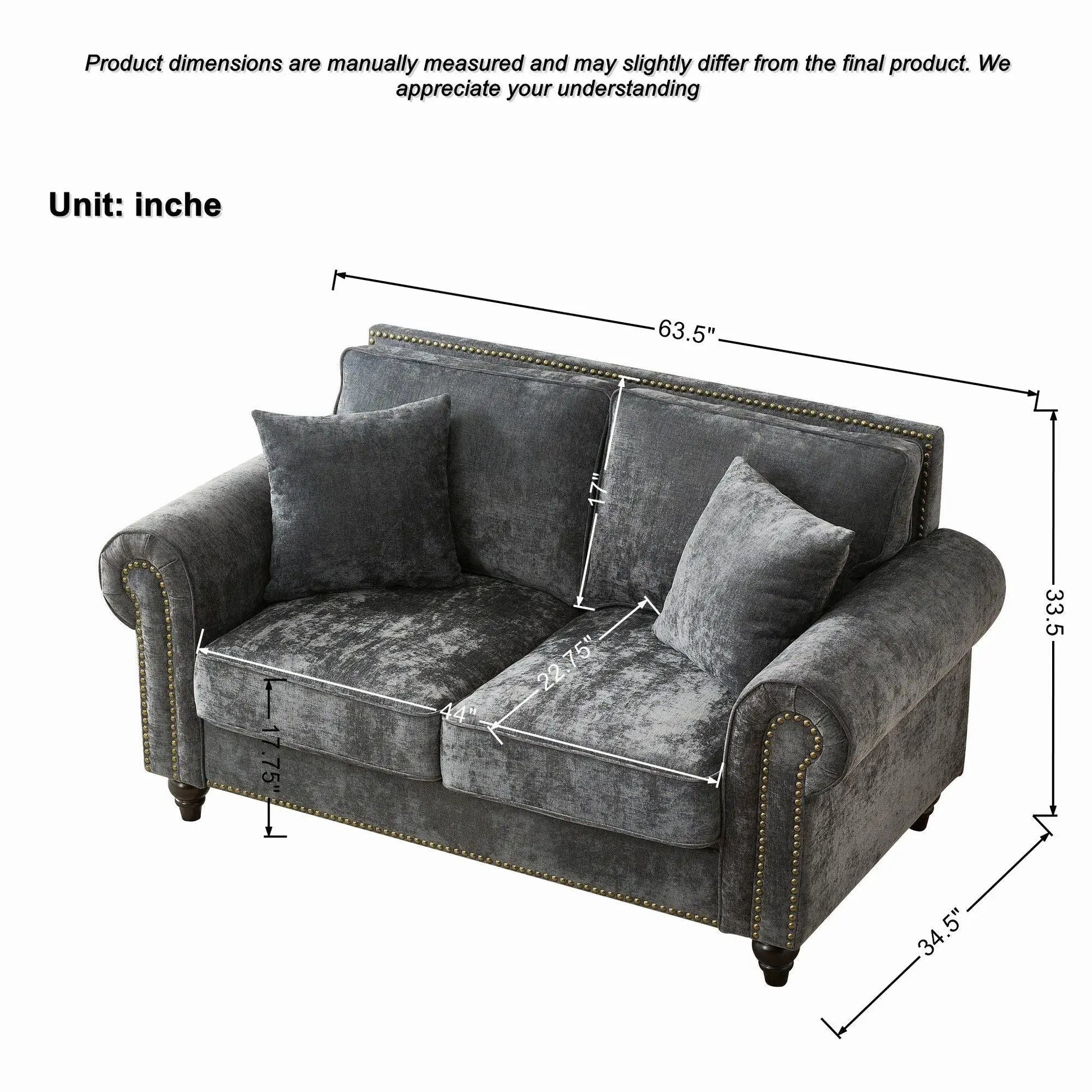 2 seater sofa with rolled arms in gray velvet, tufted upholstery by Unique Piece Furniture on Tampa Home & Garden Store