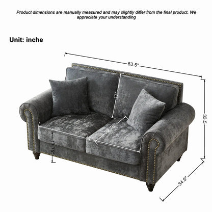 2 seater sofa with rolled arms in gray velvet, tufted upholstery by Unique Piece Furniture on Tampa Home & Garden Store