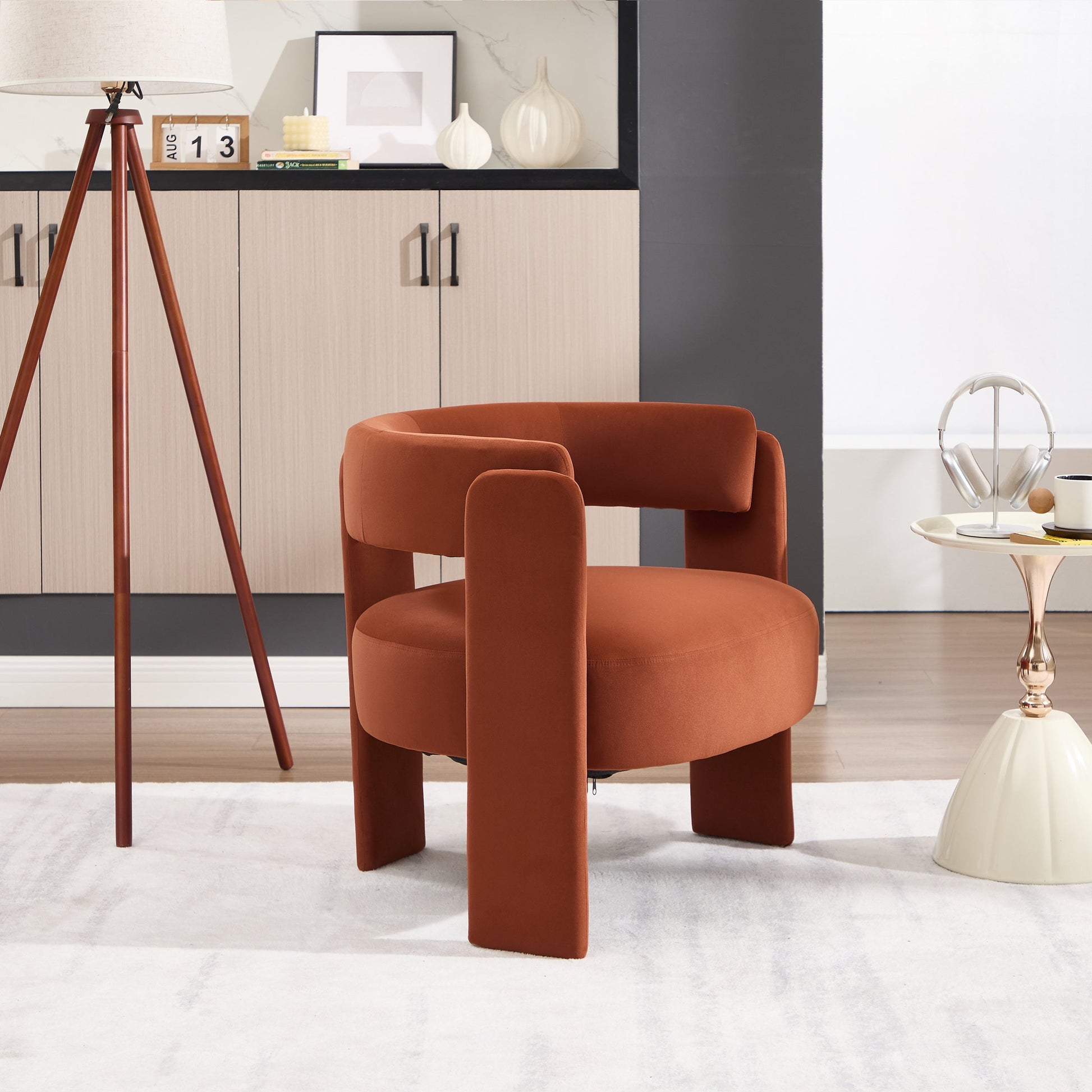 Accent chair for living room by HouseOfZazla in burnt orange velvet, single-seater on Tampa Home & Garden Store