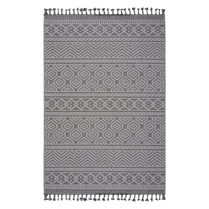 Guros A Synthetic Plush And Loop Area Rug gray geometric tassels HouseOfZazla on Tampa Home & Garden Store